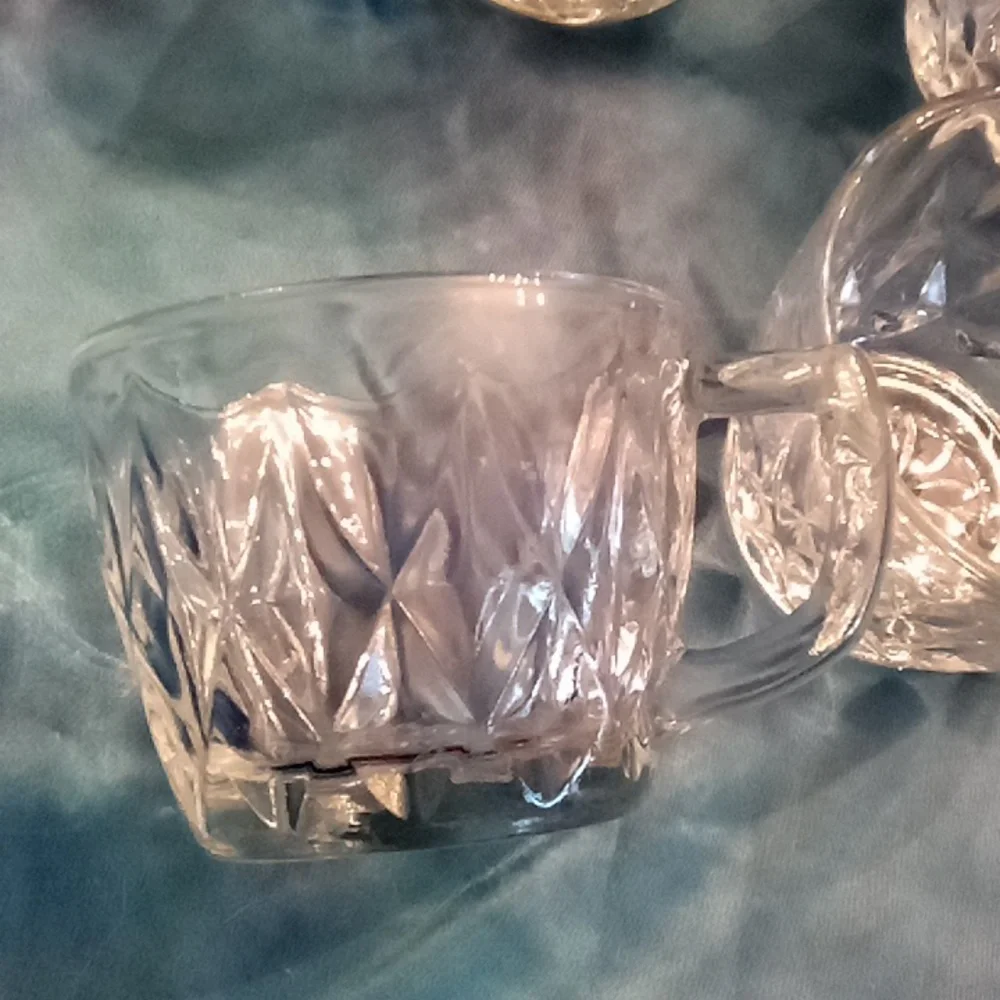 8 vintage clear glass anchor Hocking diamond punch cups